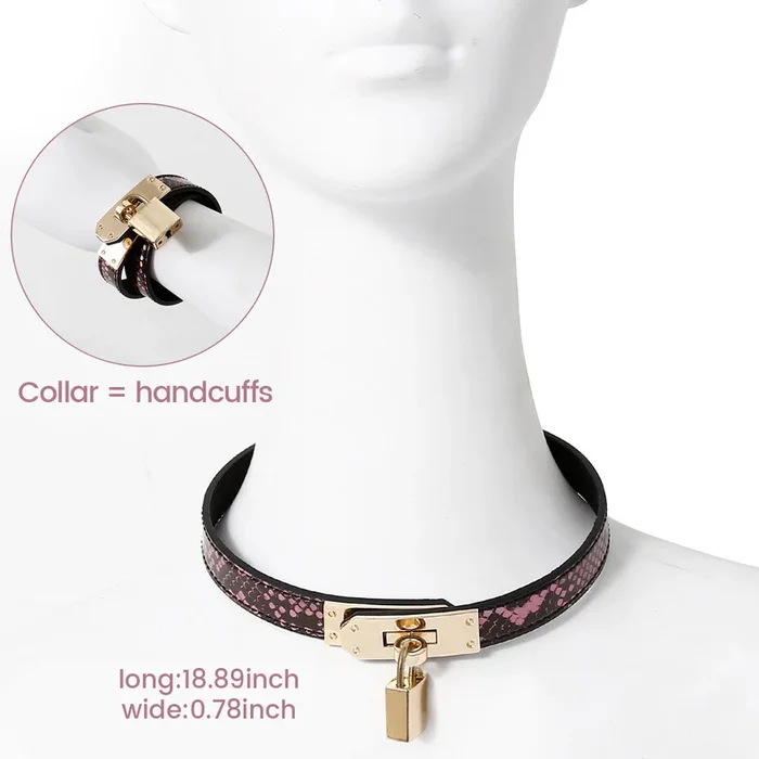 2-in-1 Leder-Fesselhalsband und Handschellen