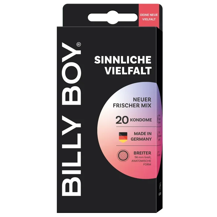 20er Billy Boy Kondome Sinnliche Vielfalt – 56mm – Bunter Kondommix, anatomisch konturierte Form – Made in Germany