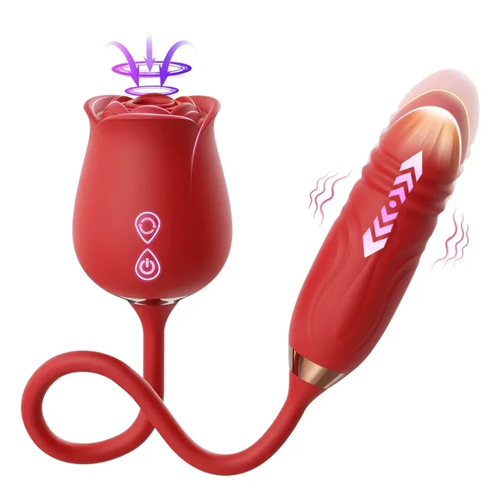 4 IN 1 Klitorisleck Rosenvibrator Stimulator Stoßdildo Analplug mit 10 Saug und Stoßmodi