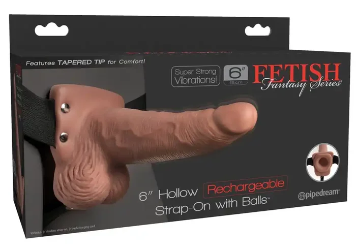 6″ Hollow Rechargeable Strap-on with Balls natural