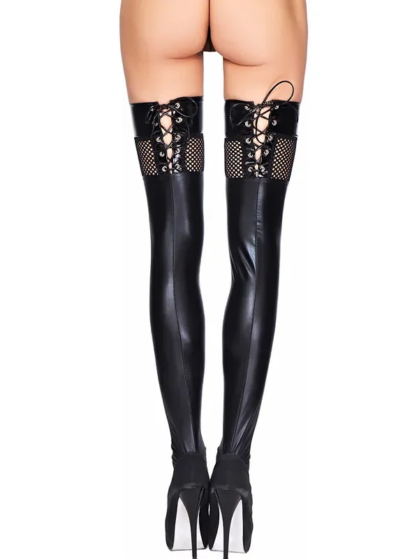 7-Heaven Wetlook-Strapsstrümpfe Tobati, schwarz