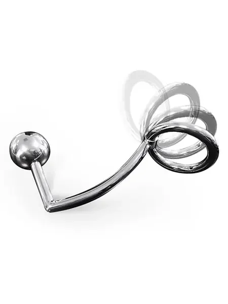 Anal Intruder Edelstahl-Penis-/Hodenring (50mm) mit Analplug