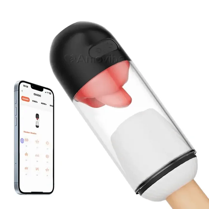 App gesteuerter männlicher Masturbator mit 9 Zungenlecken- und Vibrationsmodi