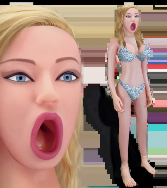 Aufblasbare Blowjob-Sexpuppe mit blonden Haaren und blauen Augen Thelma