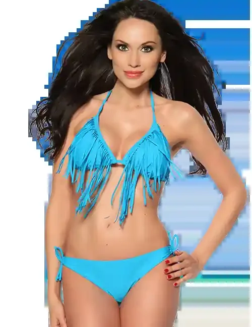 Aufregend heißer Bikini mit Fransen in türkis