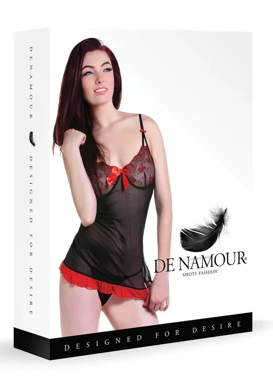 Babydoll & String – Black / Red