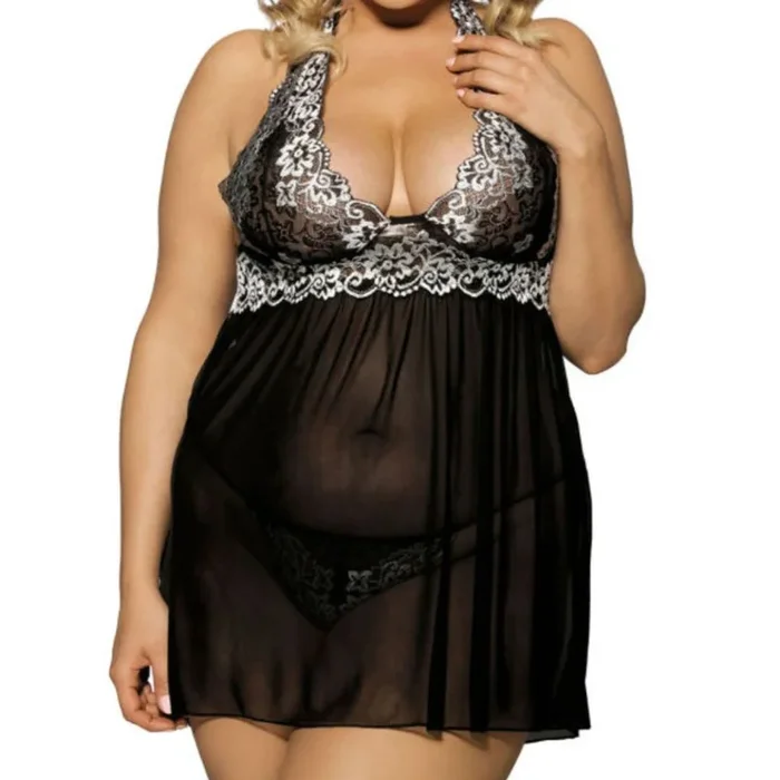 Babydoll mit weißen Spitzen-Cups plus Tanga, M/L – SALE
