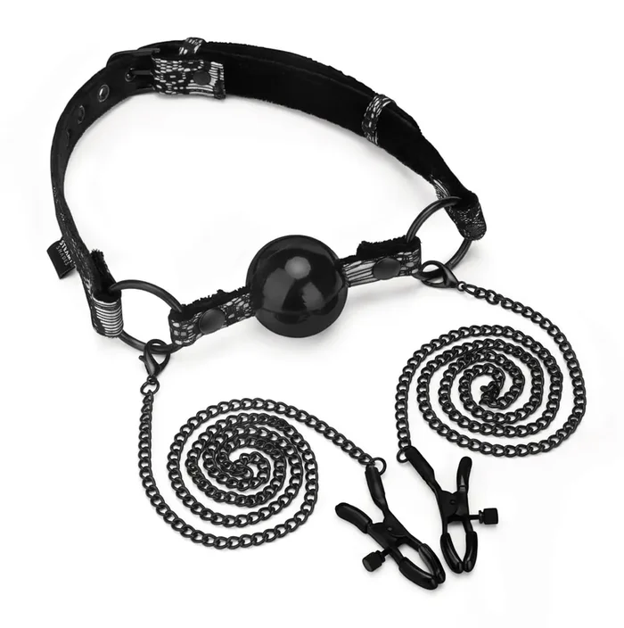 Ball Gag with Nipple Clamps schwarz