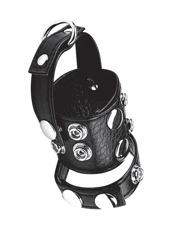 Blue Line 1,5‘‘ Cock Ring/Ball Stretcher Kunstleder-Penisriemen mit Hodenstretcher/-teiler, schwarz