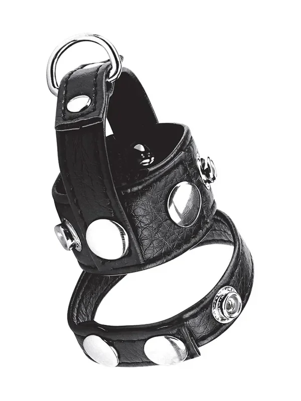 Blue Line 1‘‘ Cock Ring/Ball Stretcher Kunstleder-Penisriemen mit Hodenstretcher/-teiler, schwarz