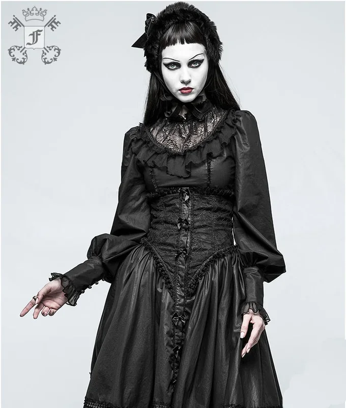 Bluse im viktorianischen Stil mit Spitze und Schnürungen