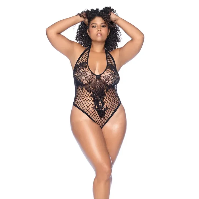 Body mit roten Blumen – Größe Queen – Schwarz