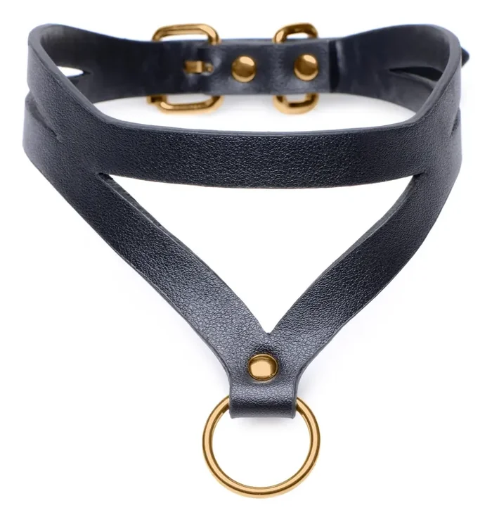 Bondage Baddie Halsband mit O-Ring – Schwarz/Gold