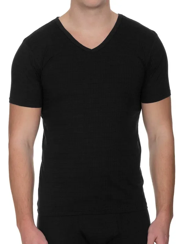 Bruno Banani Check Line 2.0 V-Neck-Shirt, schwarz
