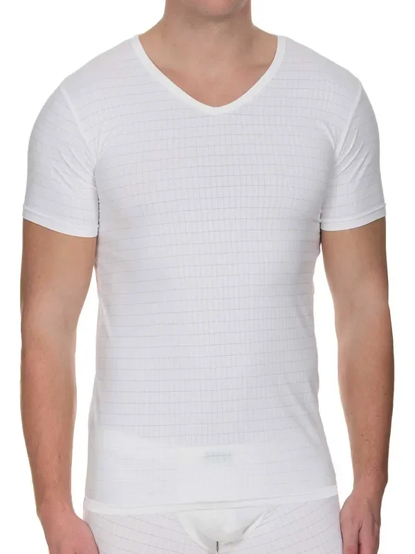 Bruno Banani Check Line 2.0 V-Neck-Shirt, weiß