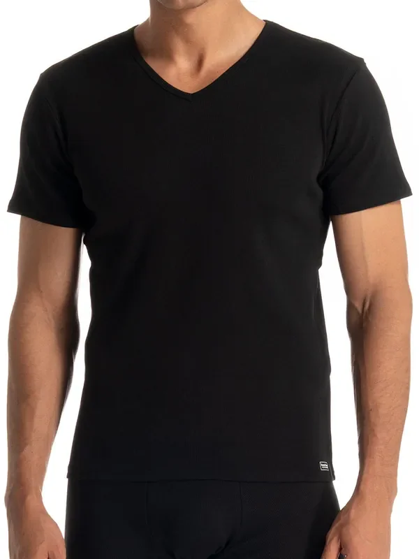 Bruno Banani Fine Rib V-Shirt, schwarz