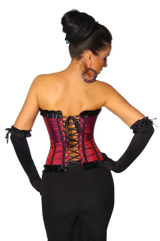 Burlesque Satin Corsage mit Rüschenborte rot