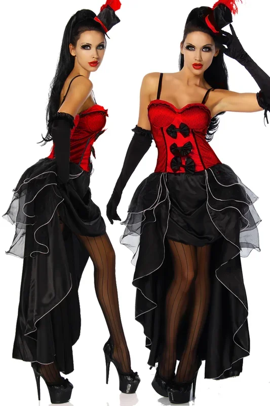 Cabarett Kostüm im Burlesque-Style (Grösse: XL, Farbe: schwarz/rot)