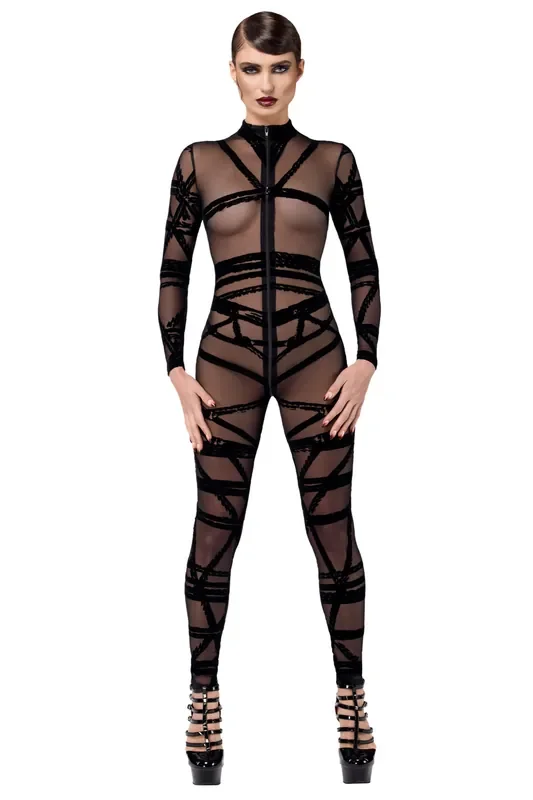 Catsuit im Bondage-Style – Schwarz