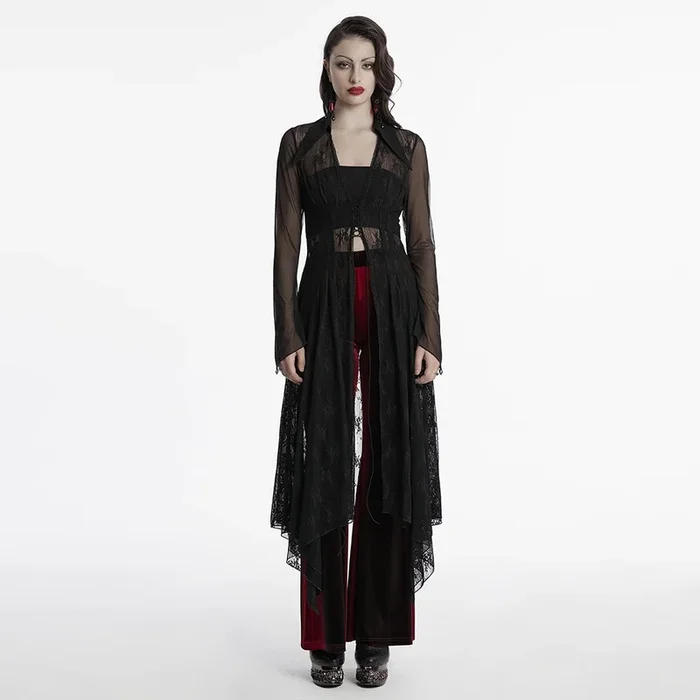 Chiffon- & Spitzen-Langcardigan-Tunika