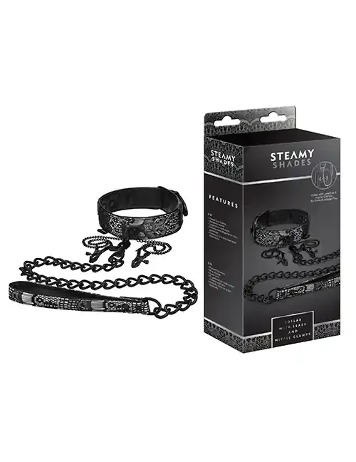 Collar with Leash and Nipple Clamps