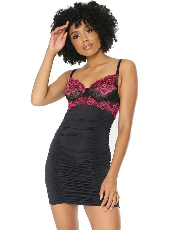 Coquette Chemise, schwarz/fuchsia
