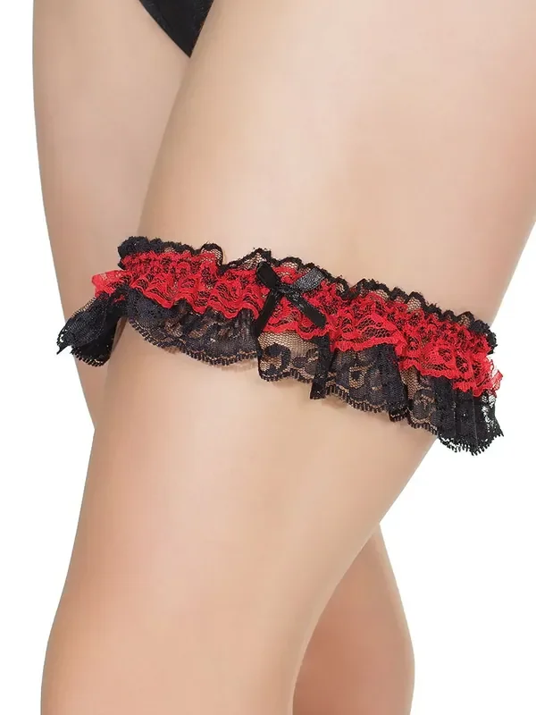 Coquette Strumpfband, schwarz/rot