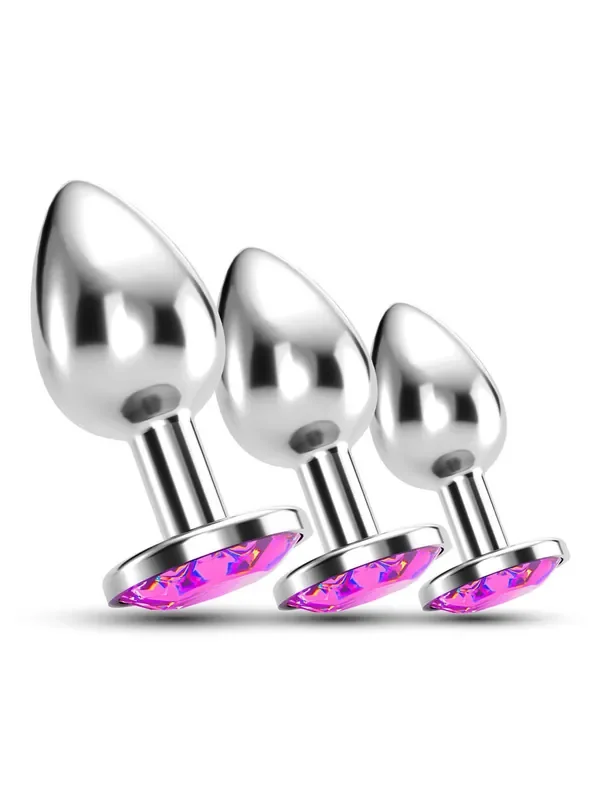 Crushious Bijou 3-teiliges Analplug-Set, silber/pink