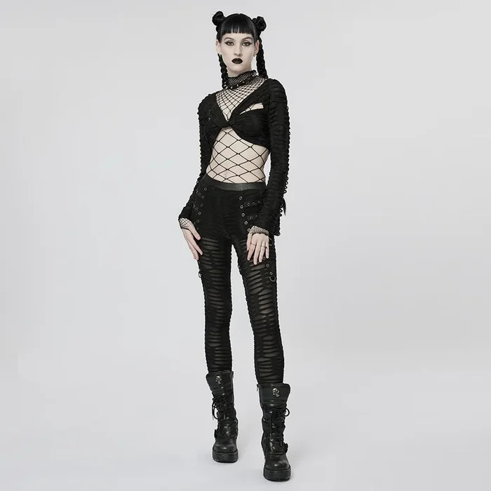 Damen-Leggings Schwarz mit Used-Effekt
