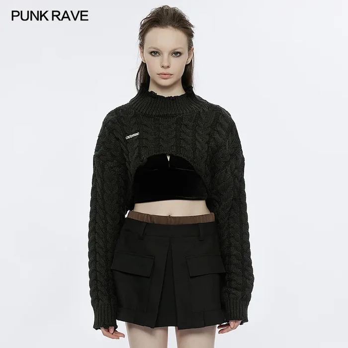 Damen Pullover mit schwarzem Zopfmuster