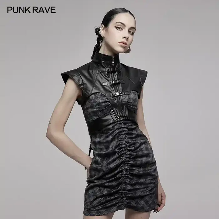 Damenweste im Cyberpunk-Stil aus Lederimitat