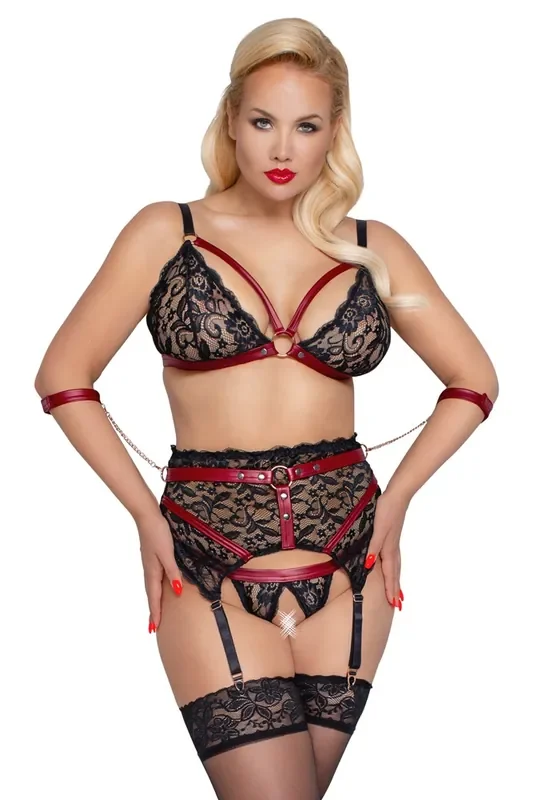 Dessous-Set Bondage BH Strapsgurt Armfesseln Slip