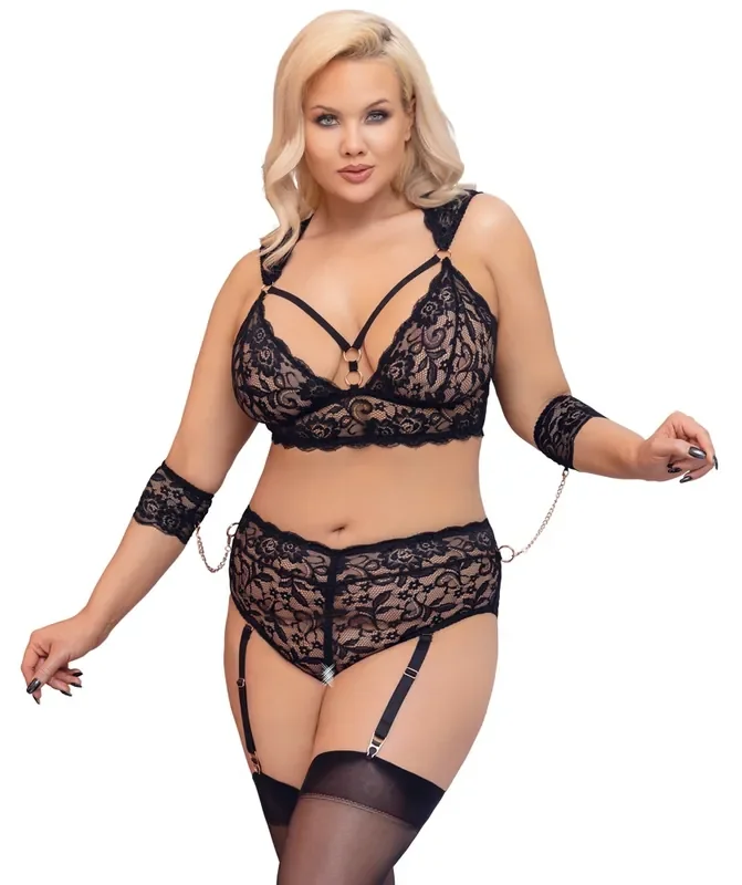 Dessous-Set Bondage Bustier Straps-Slip Armfesseln Ouvert