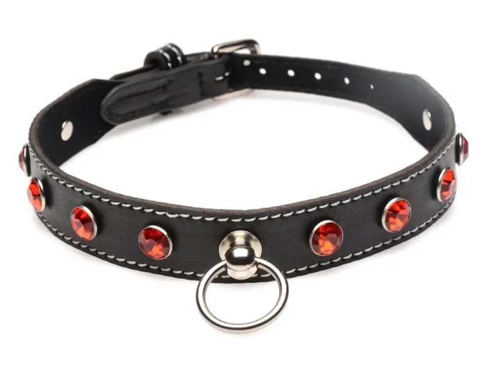 Diamant-Halsband mit O-Ring – Schwarz/Rot