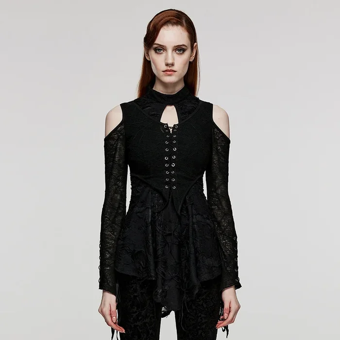 Distressed Bluse mit Spitzensaum und Schnürdetail