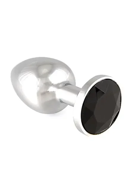 Edelstahl-Buttplug mit schwarzem Kristall (75g)