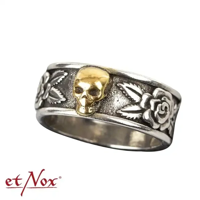 Edelstahlring „Skulls an Roses“