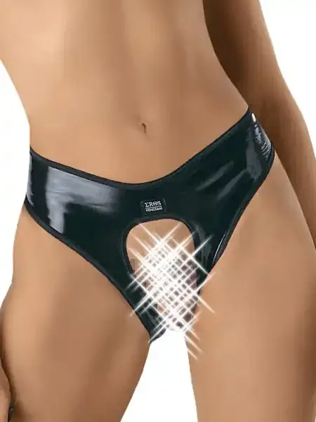 Eros Veneziani Lack-Ouvertslip, schwarz