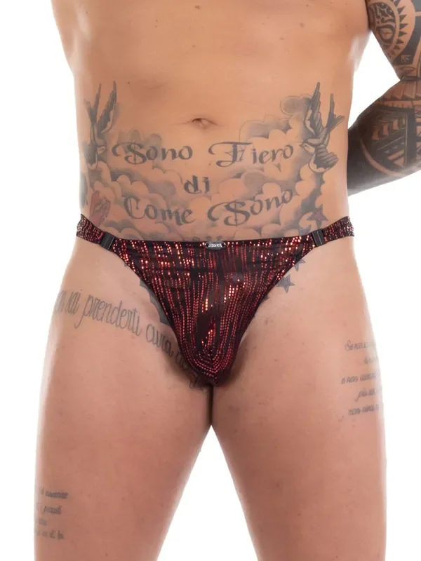 Eros Veneziani Lamé Click-String, schwarz/rot