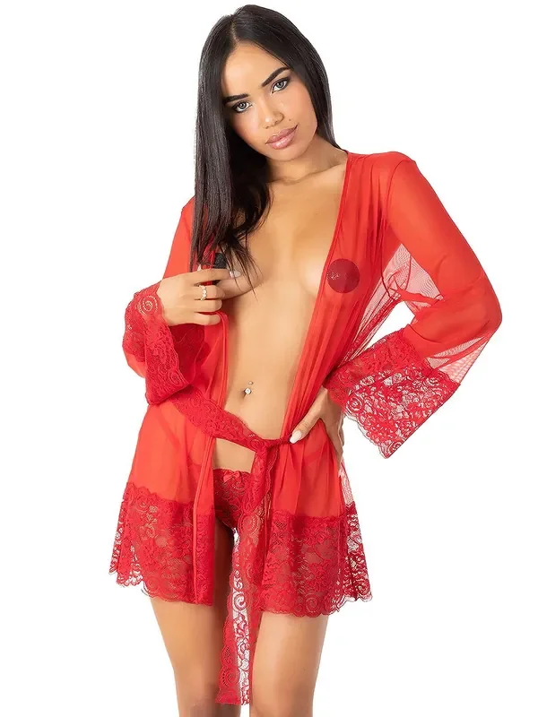 Eros Veneziani Red Passion Kimono, rot
