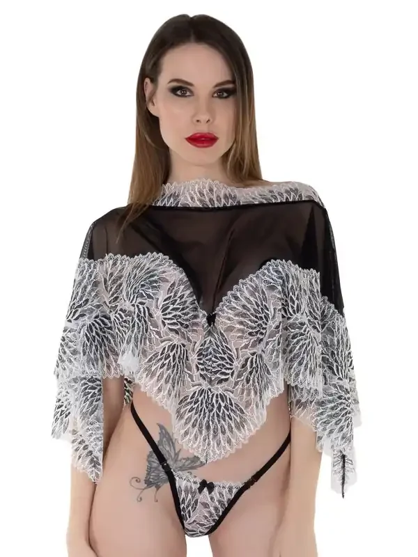 Eros Veneziani Sira Poncho, schwarz/weiß