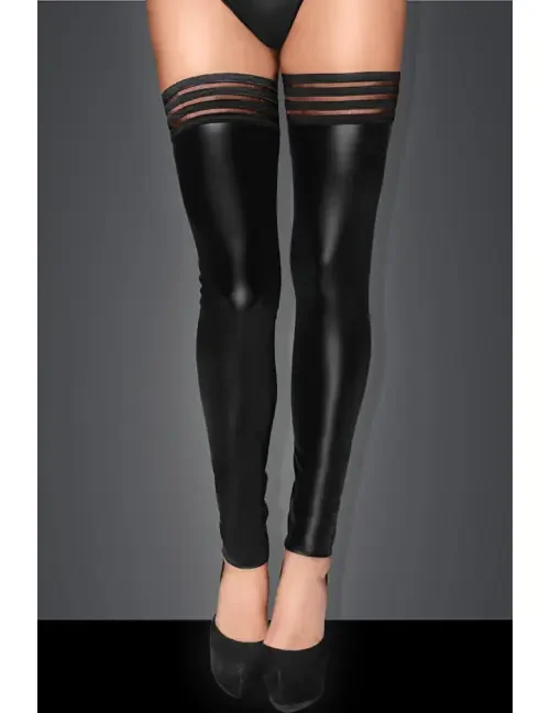 F158 Powerwetlook Stockings mit elastischen Bändern