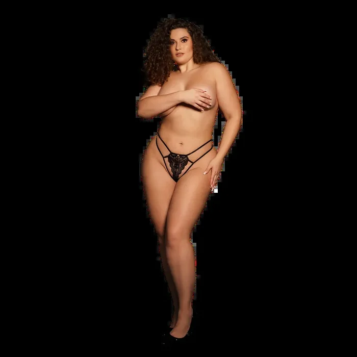 Faye – Lace Thong with Adjustable Sliders and Golden Details – Plus Size