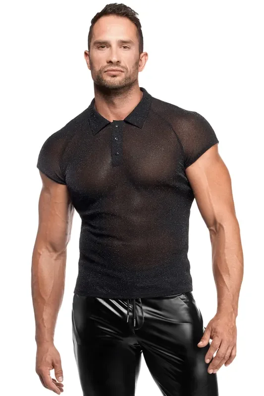 Feinnetz Polo-Shirt für Herren – Schwarz