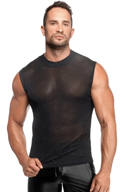 Feinnetz Tank-Top für Herren – Schwarz