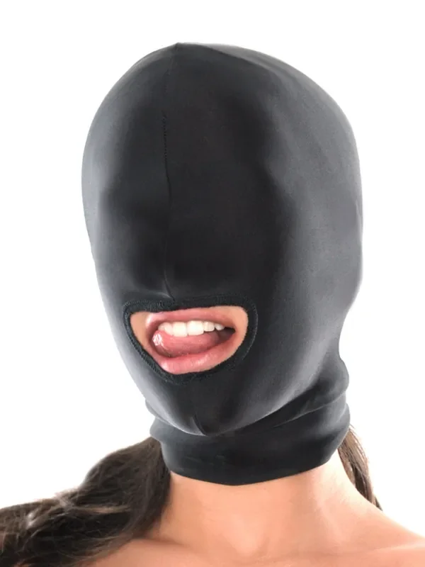 Fetish Fantasy Spandex Open Mouth Hood Kopfmaske, schwarz
