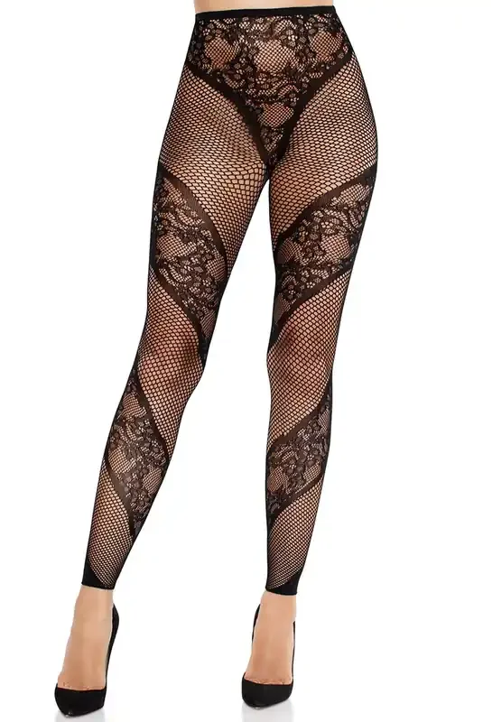 Fußlose Strumpfhose mit Spitze und Netz Illusion