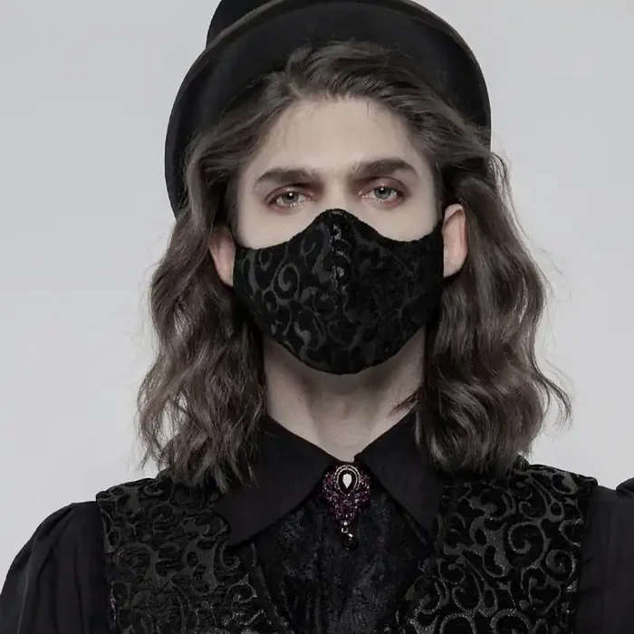 Gesichtsmaske aus edlem schwarzem Brokatmaterial