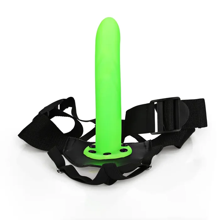 Glow in the Dark Textured Curved Hollow Strap-On – 8 / 20 cm – Neon Green