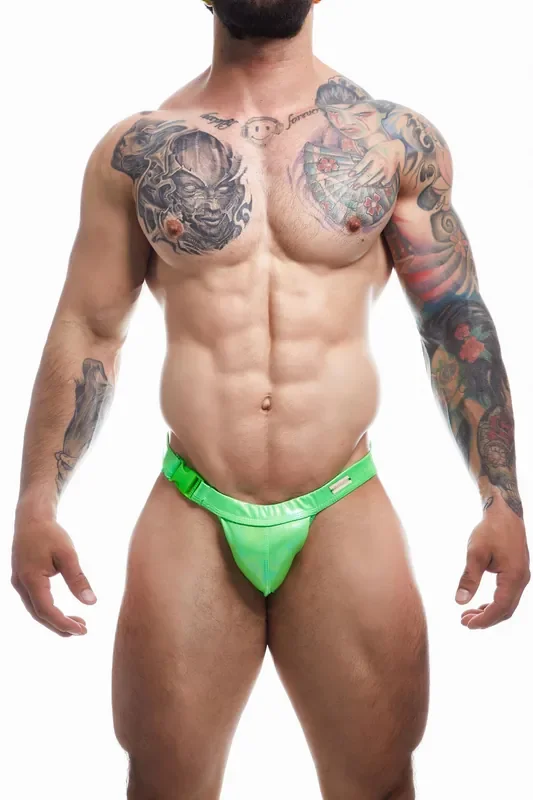 Grüner Wetlook Clip Tanga Brief
